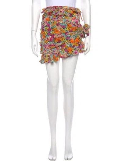 Pre-owned For Love & Lemons Floral Print Mini Skirt In Neutral