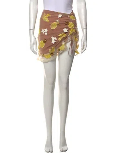 Pre-owned For Love & Lemons Floral Print Mini Skirt In Neutral