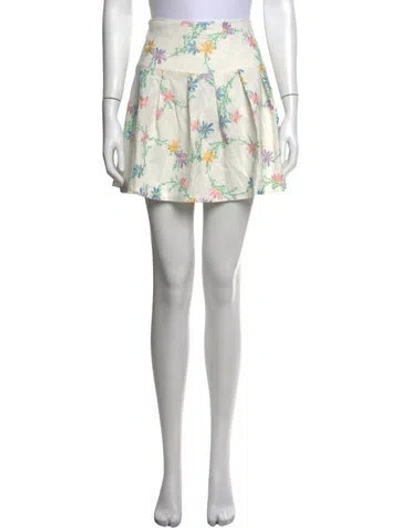 Pre-owned For Love & Lemons Floral Print Mini Skirt In Neutrals