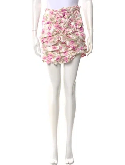 Pre-owned For Love & Lemons Floral Print Mini Skirt In Pink