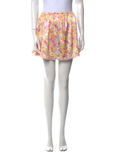 Pre-owned For Love & Lemons Floral Print Mini Skirt In Pink