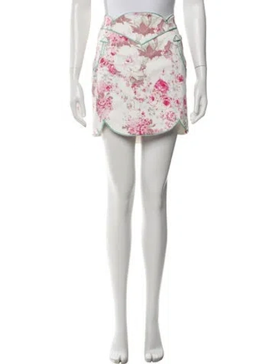 Pre-owned For Love & Lemons Floral Print Mini Skirt In Pink