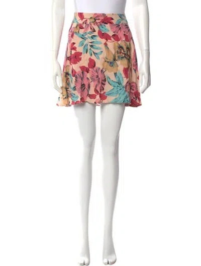Pre-owned For Love & Lemons Floral Print Mini Skirt In Pink