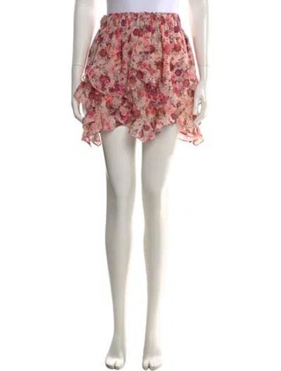 Pre-owned For Love & Lemons Floral Print Mini Skirt In Pink