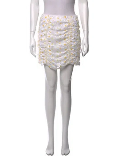 Pre-owned For Love & Lemons Floral Print Mini Skirt W/ Tags In White