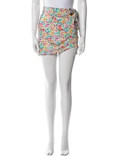 Pre-owned For Love & Lemons Floral Print Mini Skirt In White