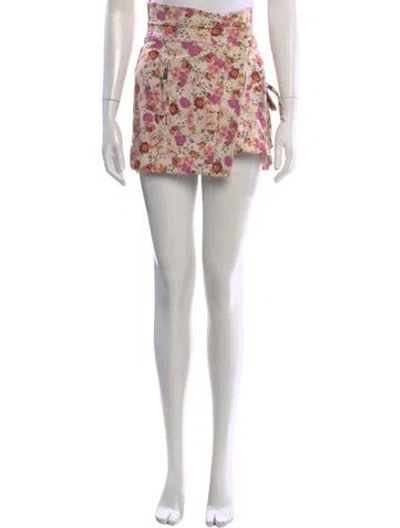 Pre-owned For Love & Lemons Floral Print Mini Skirt In White