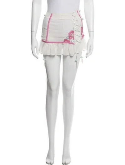 Pre-owned For Love & Lemons Floral Print Mini Skirt In White