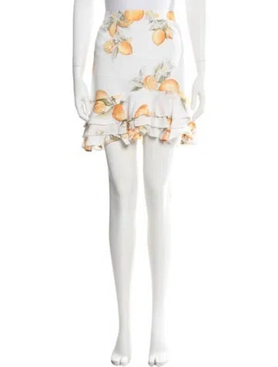 Pre-owned For Love & Lemons Floral Print Mini Skirt In White