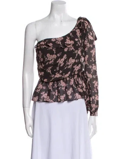 Pre-owned For Love & Lemons Floral Print One-shoulder Blouse In Pink