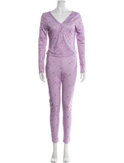 Pre-owned For Love & Lemons Floral Print Pajamas W/ Tags In Purple