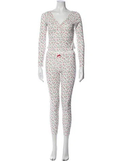 Pre-owned For Love & Lemons Floral Print Pant Set In White