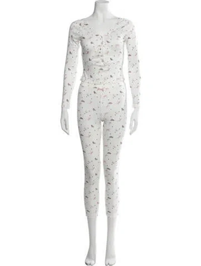 Pre-owned For Love & Lemons Floral Print Pant Set In White