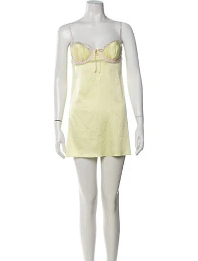 Pre-owned For Love & Lemons Floral Print Pleated Accents Nightgown In Yellow
