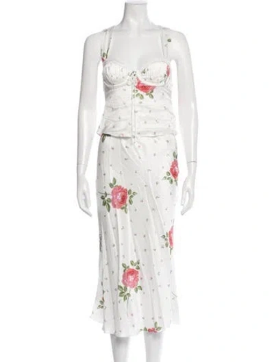 Pre-owned For Love & Lemons Floral Print Pleated Accents Skirt Set In White