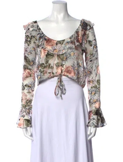 Pre-owned For Love & Lemons Floral Print Scoop Neck Blouse In Blue/pink