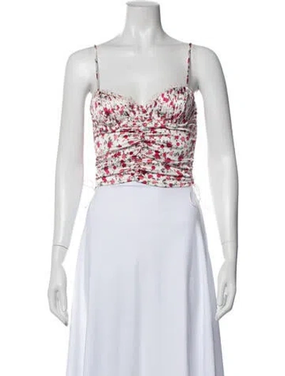 Pre-owned For Love & Lemons Floral Print Scoop Neck Crop Top In Pink