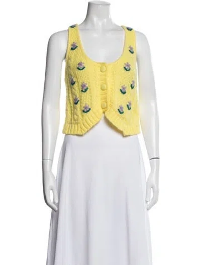 Pre-owned For Love & Lemons Floral Print Scoop Neck Sweater In Yellow