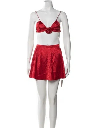 Pre-owned For Love & Lemons Floral Print Skirt Set In Red