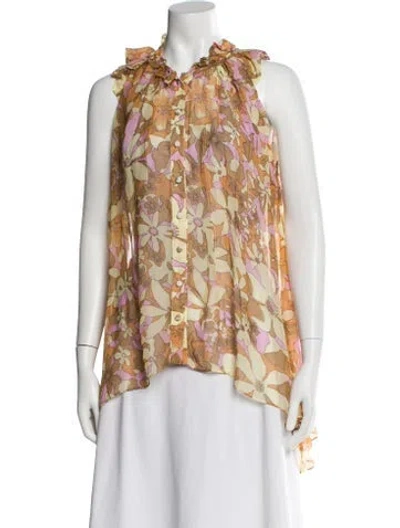 Pre-owned For Love & Lemons Floral Print Sleeveless Blouse In Multi