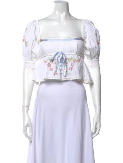 Pre-owned For Love & Lemons Floral Print Square Neckline Blouse In Neutral