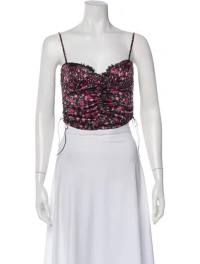 Pre-owned For Love & Lemons Floral Print Square Neckline Crop Top In Black