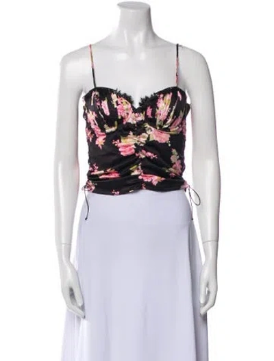 Pre-owned For Love & Lemons Floral Print Square Neckline Crop Top In Multi