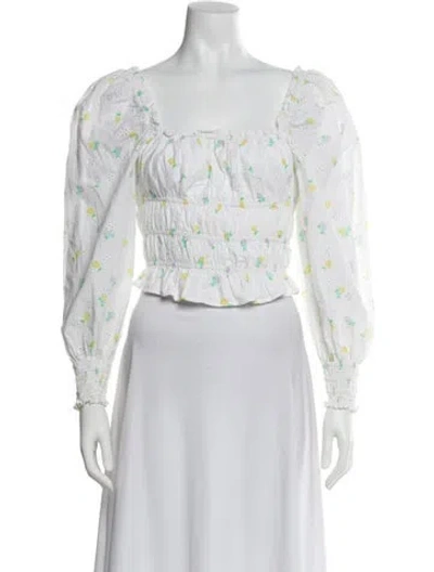 Pre-owned For Love & Lemons Floral Print Square Neckline Crop Top In Multi