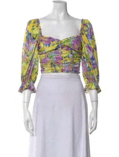 Pre-owned For Love & Lemons Floral Print Square Neckline Crop Top In Pink