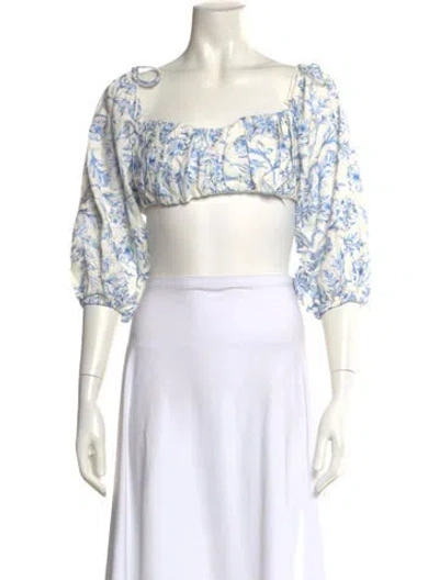 Pre-owned For Love & Lemons Floral Print Square Neckline Crop Top In Purple