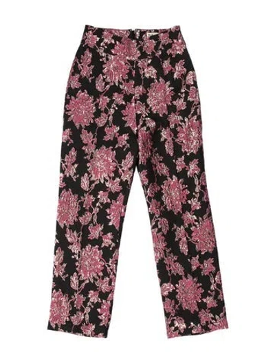 Pre-owned For Love & Lemons Floral Print Straight Leg Pants In Black