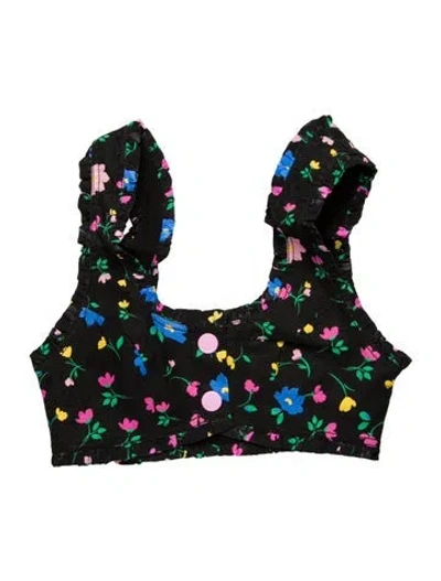 Pre-owned For Love & Lemons Floral Print Strapless Crop Top In Black