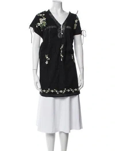 Pre-owned For Love & Lemons Floral Print V-neck Blouse In Black