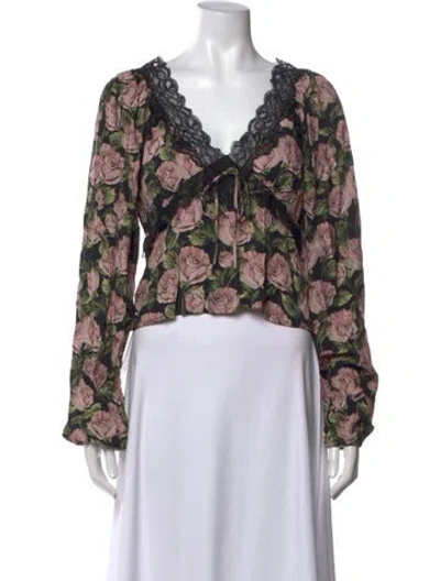 Pre-owned For Love & Lemons Floral Print V-neck Blouse In Multicolor