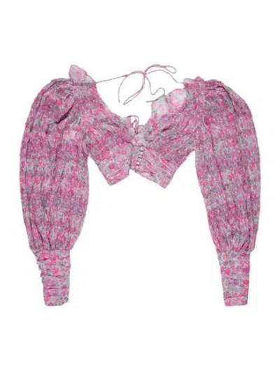 Pre-owned For Love & Lemons Floral Print V-neck Blouse In Pink