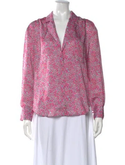 Pre-owned For Love & Lemons Floral Print V-neck Blouse In Pink