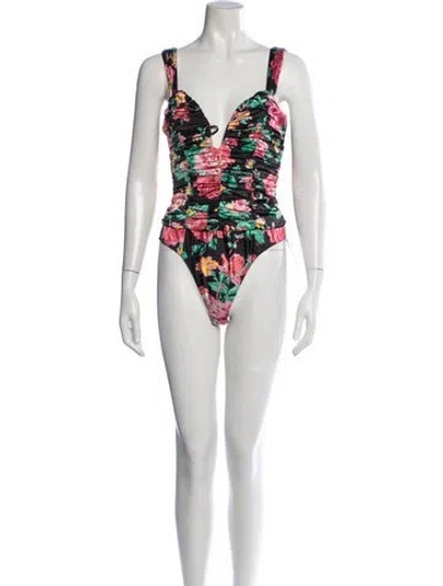 Pre-owned For Love & Lemons Floral Print V-neck Bodysuit W/ Tags In Neutrals
