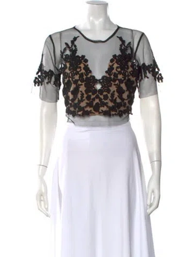 Pre-owned For Love & Lemons Floral Print V-neck Crop Top In Black