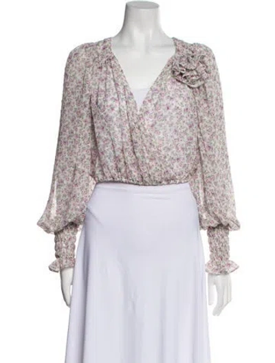 Pre-owned For Love & Lemons Floral Print V-neck Crop Top In Pink