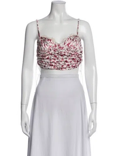 Pre-owned For Love & Lemons Floral Print V-neck Crop Top In Pink