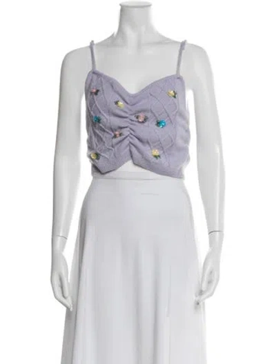 Pre-owned For Love & Lemons Floral Print V-neck Crop Top In Purple