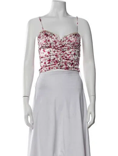 Pre-owned For Love & Lemons Floral Print V-neck Crop Top In White