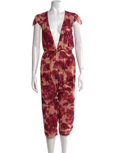 Pre-owned For Love & Lemons Floral Print V-neck Jumpsuit W/ Tags In Neutrals