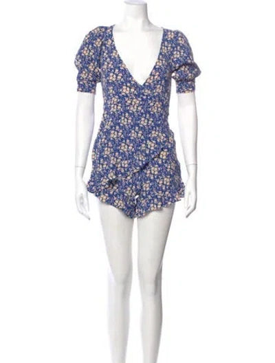 Pre-owned For Love & Lemons Floral Print V-neck Romper In Multi