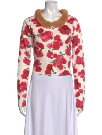 Pre-owned For Love & Lemons Floral Print V-neck Sweater In Multicolor