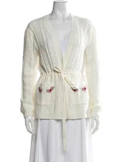 Pre-owned For Love & Lemons Floral Print V-neck Sweater In Neutrals