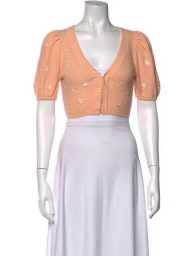 Pre-owned For Love & Lemons Floral Print V-neck Sweater In Orange