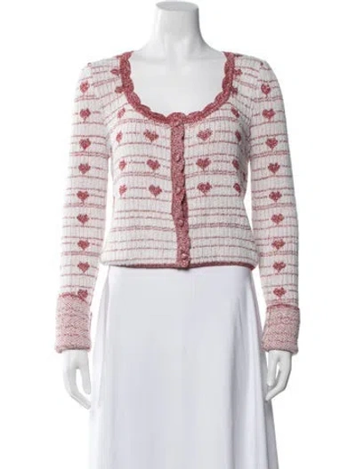 Pre-owned For Love & Lemons Floral Print V-neck Sweater In Pink