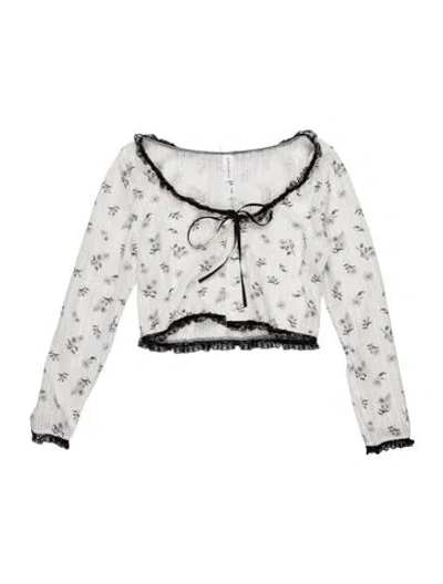 Pre-owned For Love & Lemons Floral Print V-neck Sweater In White