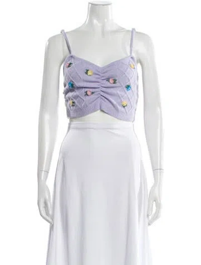 Pre-owned For Love & Lemons Floral Print V-neck Top In Purple